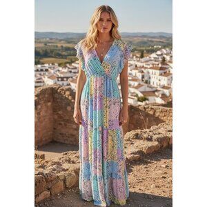 MC2 St. Barth Pastel Bandana Print Patchwork Maxi Dress Multicolor Medium